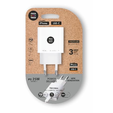 TECH CARGADOR MOVIL PARED ULTRAPIDA 25W BLANCO USB-C-PD 2264