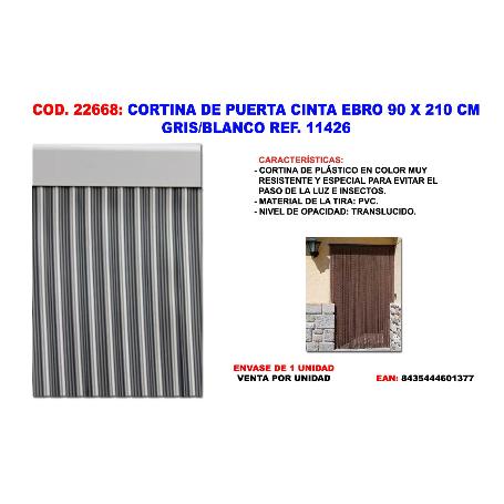 CORTINA DE PUERTA CINTA EBRO 90 X 210 GRIS-BLANCO 11426