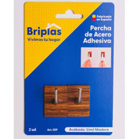 BRIPLAS COLGADOR COCINA ACERO MADERA ADHESIVO 2U GANCHO  L 208