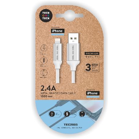 TECH CABLE IPHONE CARGA RAPIDA NYLON 1M BLANC USB-A A APPLE 2005
