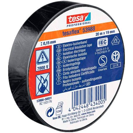 TESA CINTA AISLANTE HOMOLOGADA NEGRA 20MX19MM 53988