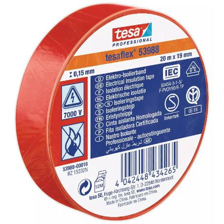 TESA CINTA AISLANTE HOMOLOGADA ROJA 20MX19MM 53988