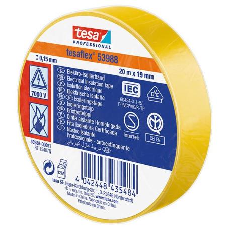 TESA CINTA AISLANTE HOMOLOGADA AMARILLA 20MX19MM 53988