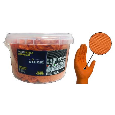 GUANTE SIFER NITRILO 8M DIAMAN-NARANJA-DUNE CUBO 150U T-XL