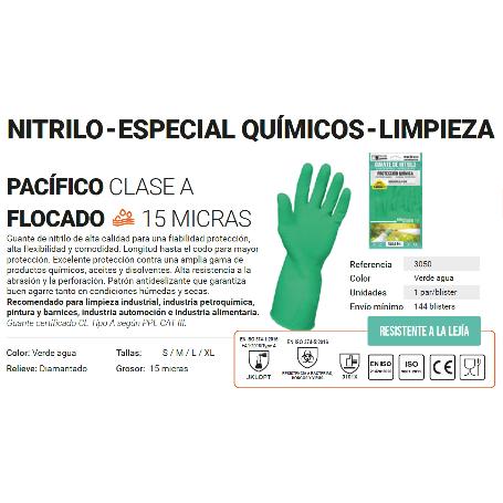 GUANTE SIFER NITRILO VERDE 15 MICRAS CLASE A PACIFICO T-XL-10