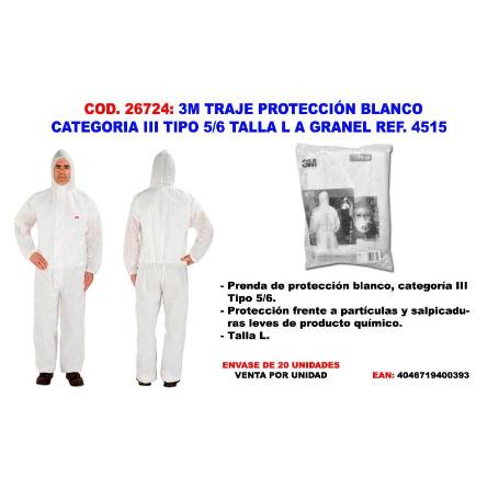 3M TRAJE PROTECCION BLANCO CATEGORIA III TIPO 5-6 L REF. 4515