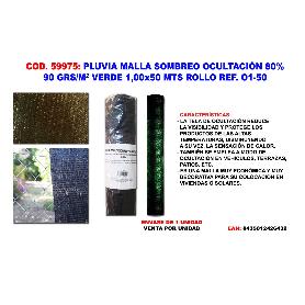 PLUVIA MALLA SOMBREO-OCULTACION  90G-M2 VERDE 1,00X50 MT ROLL