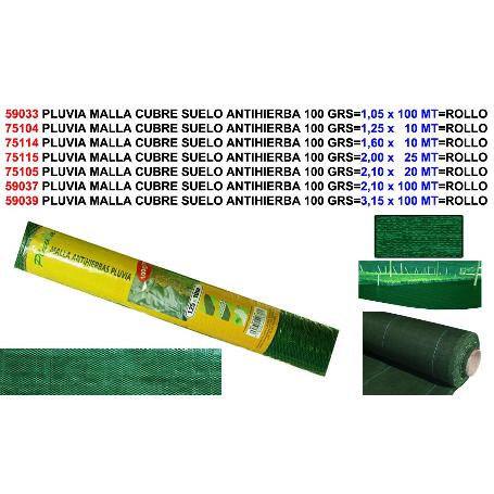 PLUVIA MALLA CUBRE SUELO ANTIHIERBA 100 GRS 2,10 X  20 MT  ROLLO