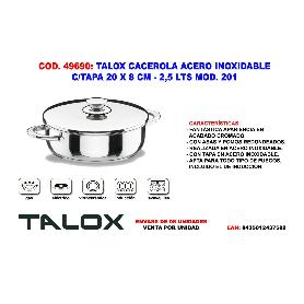 TALOX CACEROLA ACERO INOX 18-8 C-TAPA 20X  8 CM - 2,5 LT MOD.201