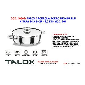 TALOX CACEROLA ACERO INOX 18-8 C-TAPA 24X  9 CM - 4,0 LT MOD.201