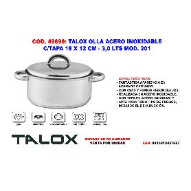 TALOX OLLA ACERO INOX 18-8 C-TAPA 18 X 12 CM - 3,0 LTS MOD. 201