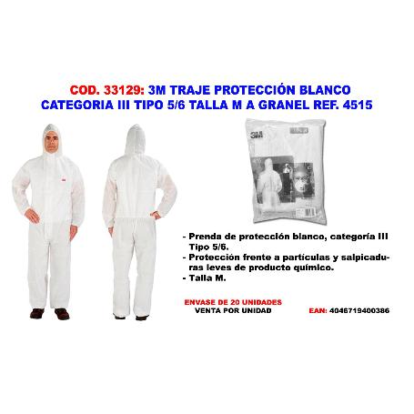 3M TRAJE PROTECCION BLANCO CATEGORIA III TIPO 5-6 M REF. 4515