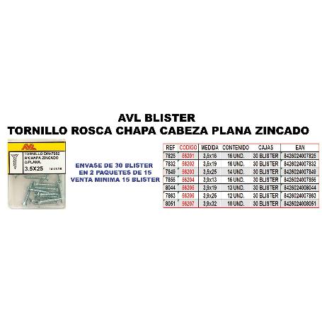 AVL FINSTOCK BLISTER TORNILLO ROSCA CHAPA 3,9X13 C-PLANA 7856 (CAJA 15 UNIDADES)