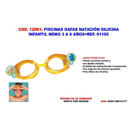 PISCINAS GAFAS NATACION SILICONA INFANTIL NEMO 3 A 6 AÑOS 91105