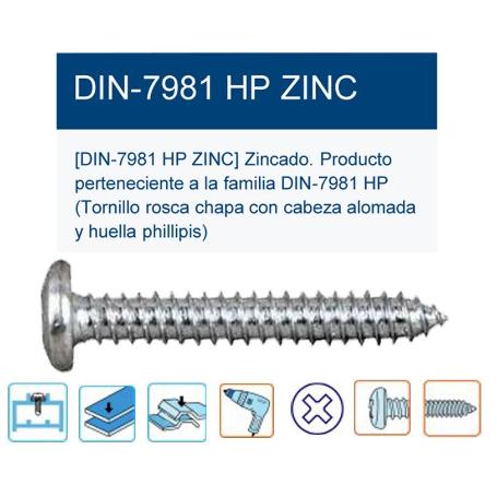 TORNILLO R-CHAPA DIN 7981HP ALOMADA PH3 5,5X22 12X7-8 T8155022 (CAJA 2.5 UNIDADES)