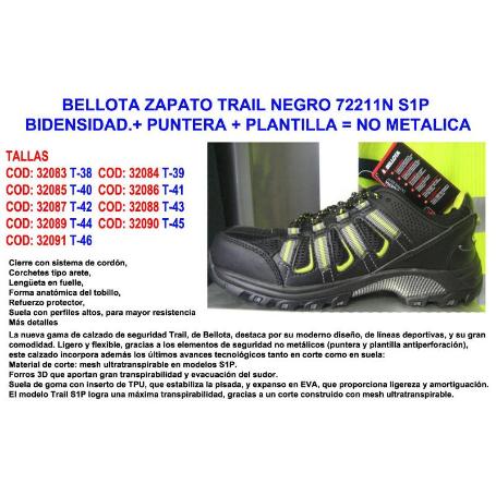 BELLOTA ZAPATO TRAIL 72211N-Nº44 S1P BIDENS.+PUNT+PLANT NO METAL