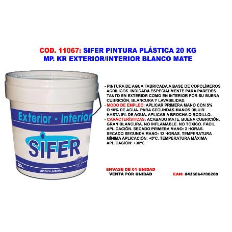 SIFER PINTURA PLASTICA 20 KG EXTER-INTER BLANCO MATE PARED-TECHO