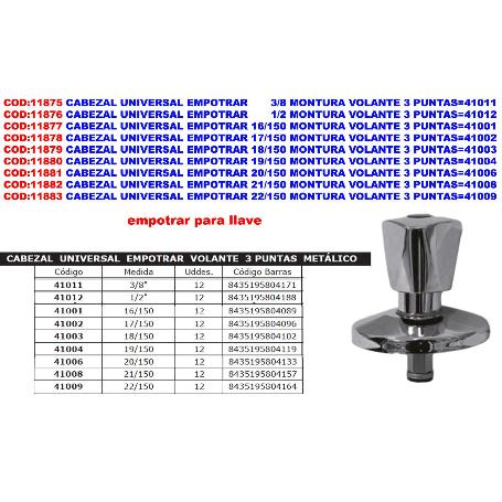 CABEZAL UNIVERSAL EMPOTRAR 21-150 MONTURA VOLANTE 3 PUNTAS 41008