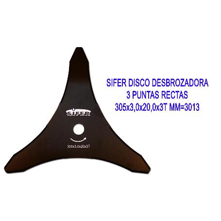 SIFER DISCO DESBROZADORA 3 PUNTAS RECTAS 305X3,0X20,0X3T MM 3013