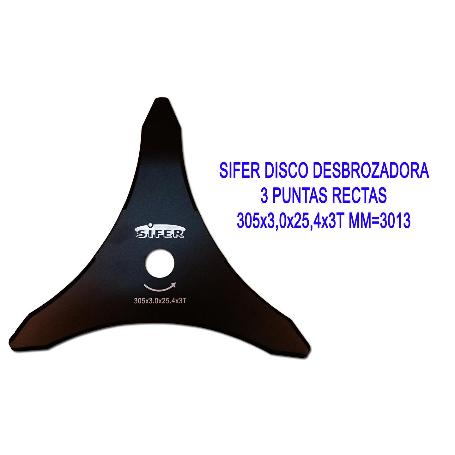 SIFER DISCO DESBROZADORA 3 PUNTAS RECTAS 305X3,0X25,4X3T MM 3013
