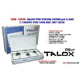 TALOX PRO COCINA HORNILLO A GAS 3 FUEGOS CON TAPA MST-GS32