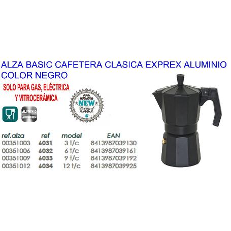 ALZA BASIC CAFETERA CLASICA EXPRES ALUMINIO NEGRA   6 TAZAS 6032