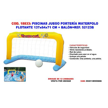 PISCINAS JUEGO PORTERIA WATERPOLO FLOTANTE 137X64+BALON 52123B
