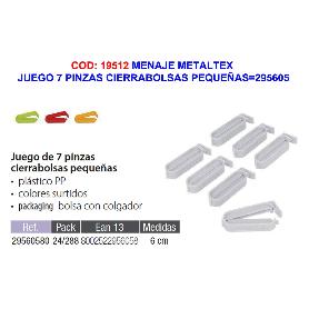 MENAJE METALTEX JUEGO 7 PINZAS CIERRABOLSAS PEQUEÑAS 295605