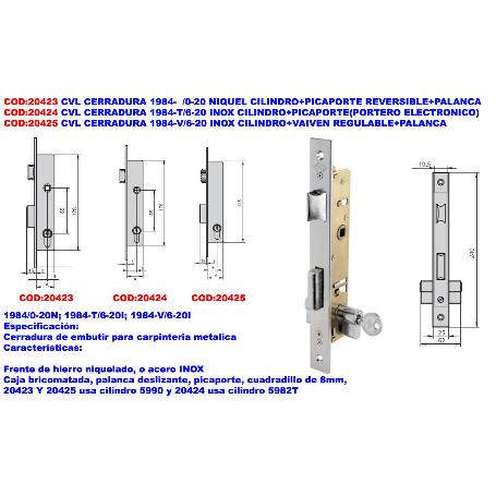 CVL CERRADURA 1984-     -0-20 NIQUEL CILINDRO+PICAPORTE+PALANCA