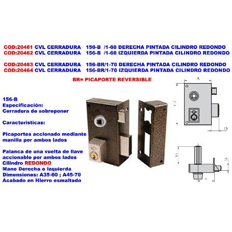CVL CERRADURA   156-B  -1-60 IZQUIERDA PINTADA CILINDRO REDONDO