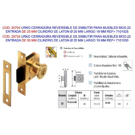 URKO CERRAD.EMBUT.  22   ENTR 30-CILIND 19 REVERS.MUEBLE 7101030