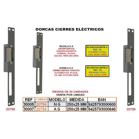 DORCAS CIERRE ELECT.AUTOM. A-G+PLACA 250X25 MM GRIS S3117-DB121G