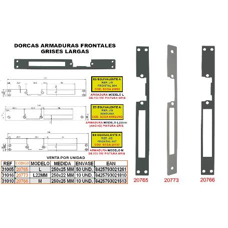 DORCAS ARMADURA FRONTAL GRIS L- DE 250X25 MM LARGA 31005-23GB