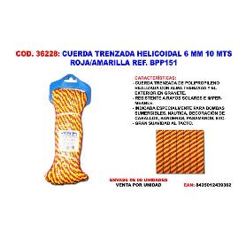 CUERDA TRENZADA HELICOIDAL 6 MM 10 MTS ROJA-AMARILLA BPP151 (CAJA 6 UNIDADES)