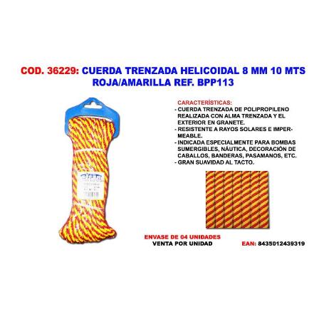 CUERDA TRENZADA HELICOIDAL 8 MM 10 MTS ROJA-AMARILLA BPP113 (CAJA 4 UNIDADES)