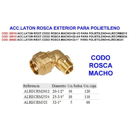 ACC.LATON R-EXT.CODO ROSCA MACHO 20-1-2 PARA POLIETI ALRECRM2012