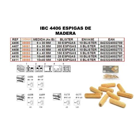 IBC 4-406   50 ESPIGAS MADERA 6X30