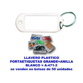 LLAVERO PLASTICO PORTAETIQUETAS GDE.38X60MM+ANILLA BLANCO A4712 (CAJA 100 UNIDADES)