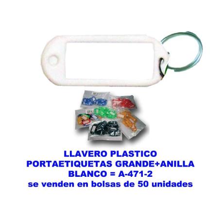 LLAVERO PLASTICO PORTAETIQUETAS GDE.38X60MM+ANILLA BLANCO A4712 (CAJA 100 UNIDADES)