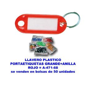 LLAVERO PLASTICO PORTAETIQUETAS GDE.38X60MM+ANILLA ROJO A-471-68 (CAJA 100 UNIDADES)