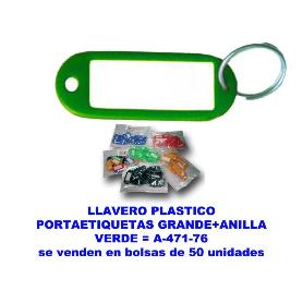 LLAVERO PLASTICO PORTAETIQUETAS GDE.38X60MM+ANILLA VERDE A47176 (CAJA 100 UNIDADES)