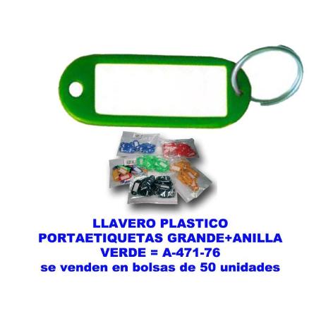 LLAVERO PLASTICO PORTAETIQUETAS GDE.38X60MM+ANILLA VERDE A47176 (CAJA 100 UNIDADES)