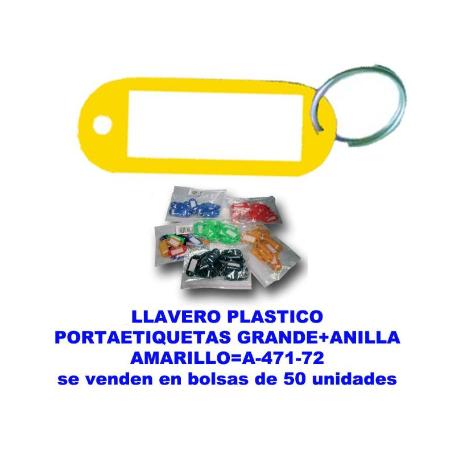 LLAVERO PLASTICO PORTAETIQUETAS GDE.38X60MM+ANILLA AMARI. A47172 (CAJA 100 UNIDADES)