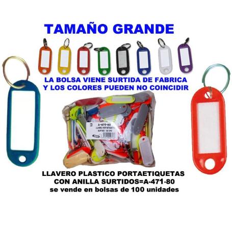 LLAVERO PLASTICO PORTAETIQUETAS GDE.38X60MM+ANILLA 100SUR A47180