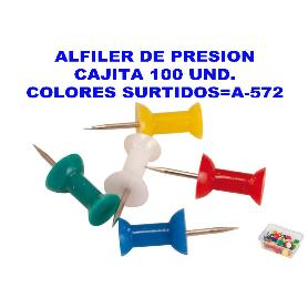 ALFILER DE PRESION CAJITA 100 UND. COLORES SURTIDOS A-572