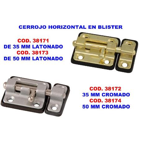 CERROJO HORIZONTAL 50 MM LATONADO EN BLISTER S-723