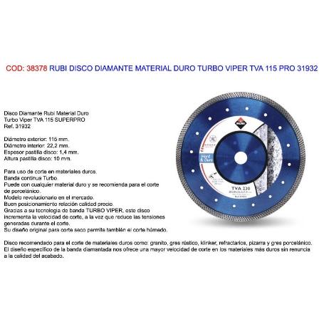 RUBI DISCO DIAMANTE MATERIAL DURO TURBO VIPER TVA 115 PRO 31932