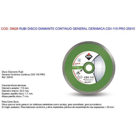 RUBI DISCO DIAMANTE CONTINUO GENERAL CERAMICA CSV-115 PRO 25910