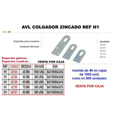 AVL COLGADOR H1 ZINCADO DE 40 MM (CAJA 200 UNIDADES)