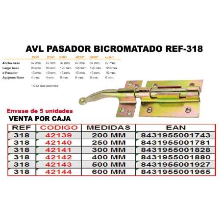 AVL PASADOR 318 BICROMATADO 600 MM WL320 (CAJA 5 UNIDADES)
